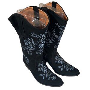 AGAVE SKY Cowgirl Western Boots Women's Black Suede Embroidered Floral 10.5 NIB